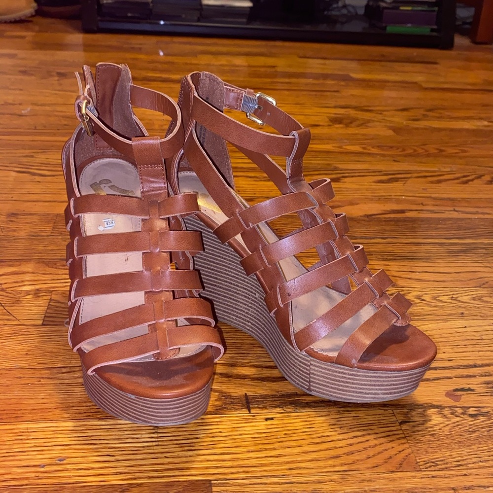 Strap Brown Wedge Heels
